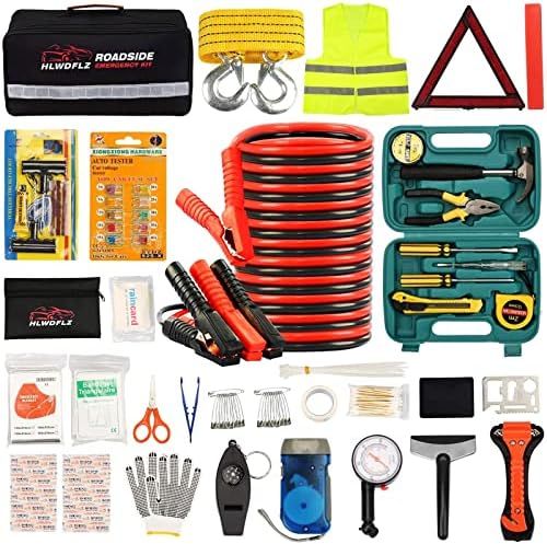 HLWDFLZ Car Roadside Emergency Kit,with13FT Jumper Cables,Winter Traveler Safety Emergency Kit wi... | Amazon (US)