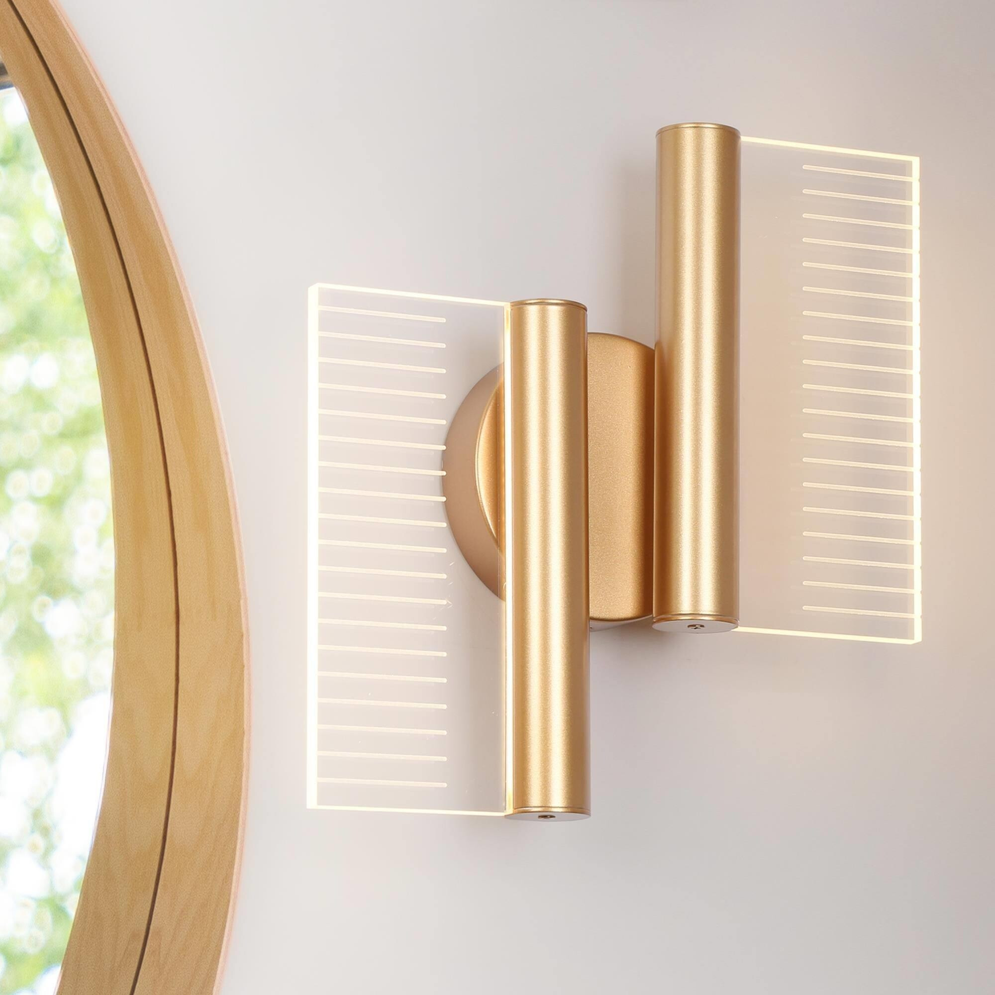 Modern Minimalist LED Gold Wall Sconces Lighting Bathroom Vanity Lights - 10.6" L x 3.1" W x 11.4" H | Bed Bath & Beyond