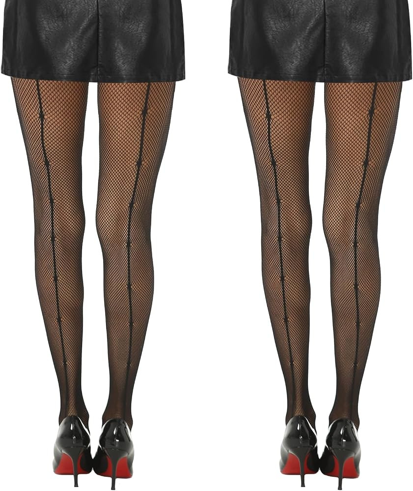 MANZI Back Seam Fishnet Tights Sparkle Rhinestone Stockings 2 Pairs | Amazon (US)