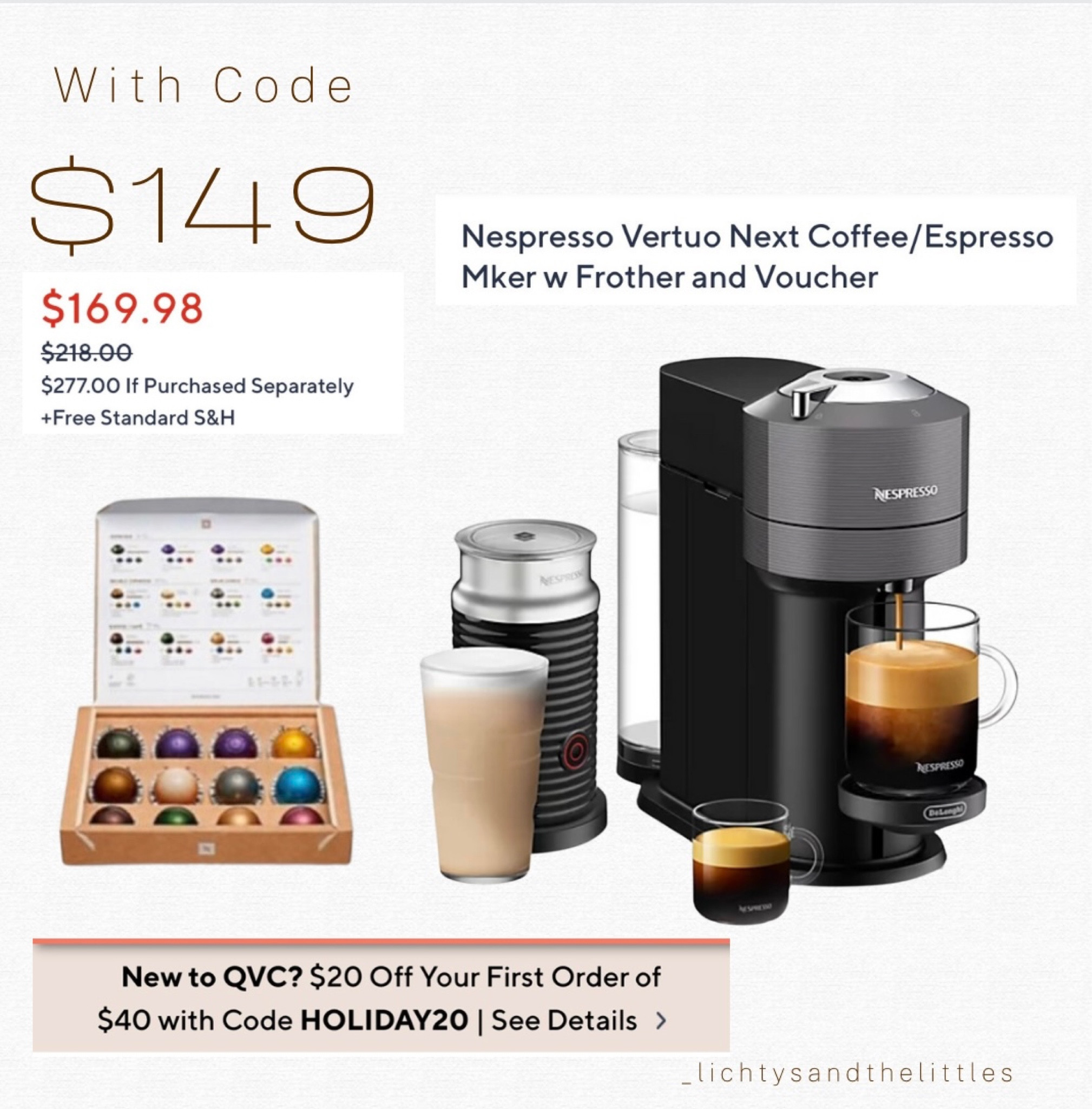 QVC Nespresso deal! Comes with frother & coffee voucher! Take an additional $20 off with code! Plus free ship! 

Coffee lover/nespresso/ gift for her/ home staple/ 

#LTKsalealert #LTKGiftGuide #LTKHolidaySale