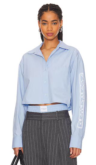 Button Down Cropped Shirt in Chambray Blue | Revolve Clothing (Global)