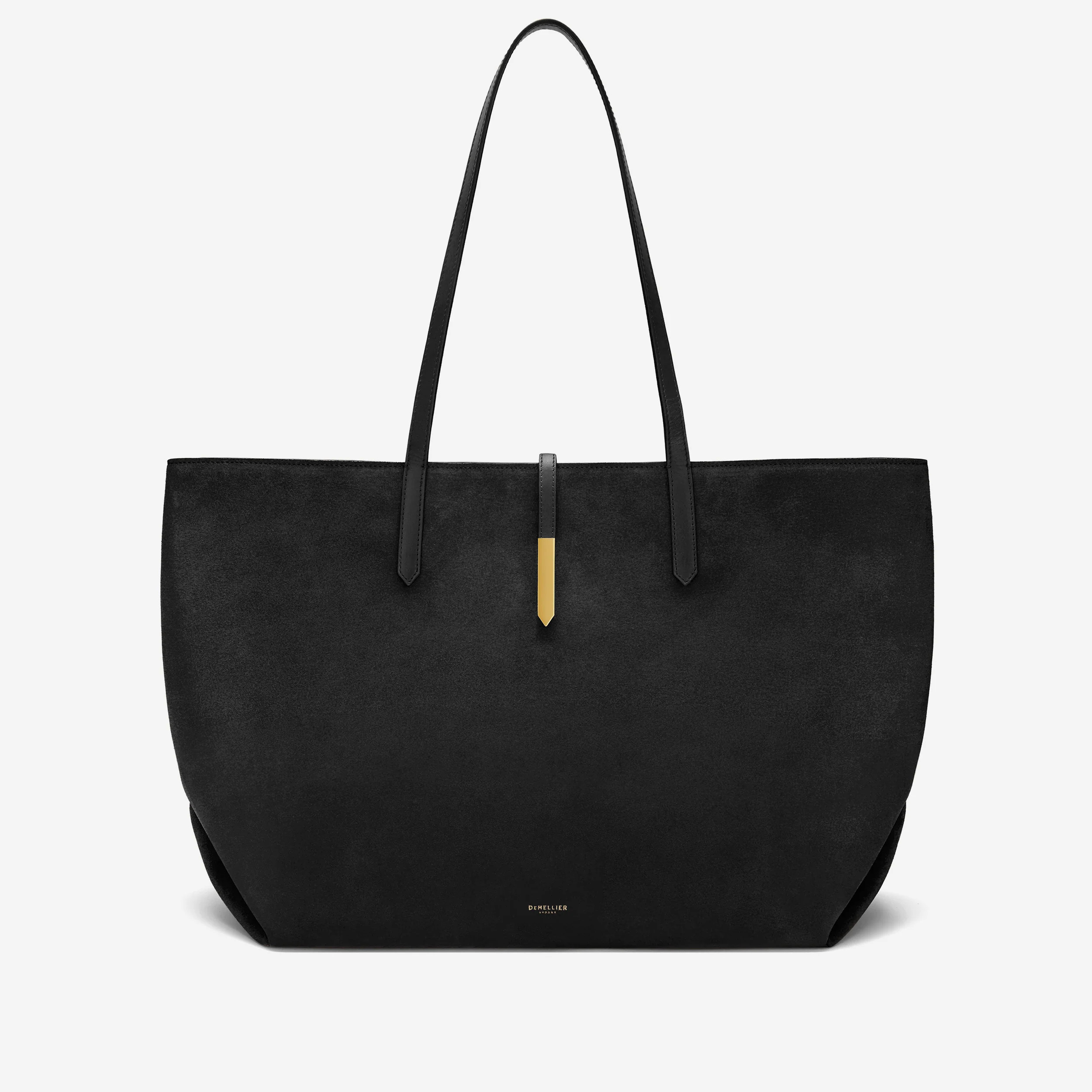 DeMellier The Large Tokyo Tote in Black Suede & Black Smooth Leather Tote & Work bag | DeMellier