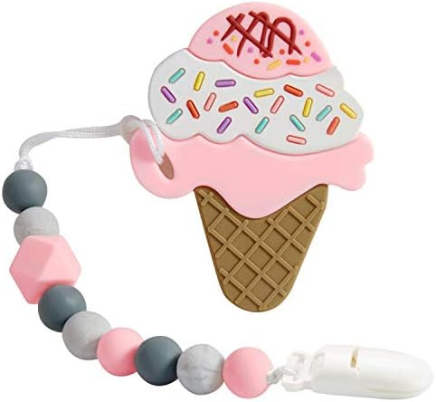 Baby Teething Toys, Silicone Ice Cream Shape Teether with Relief Beads Binky Holder and Pacifier ... | Amazon (US)