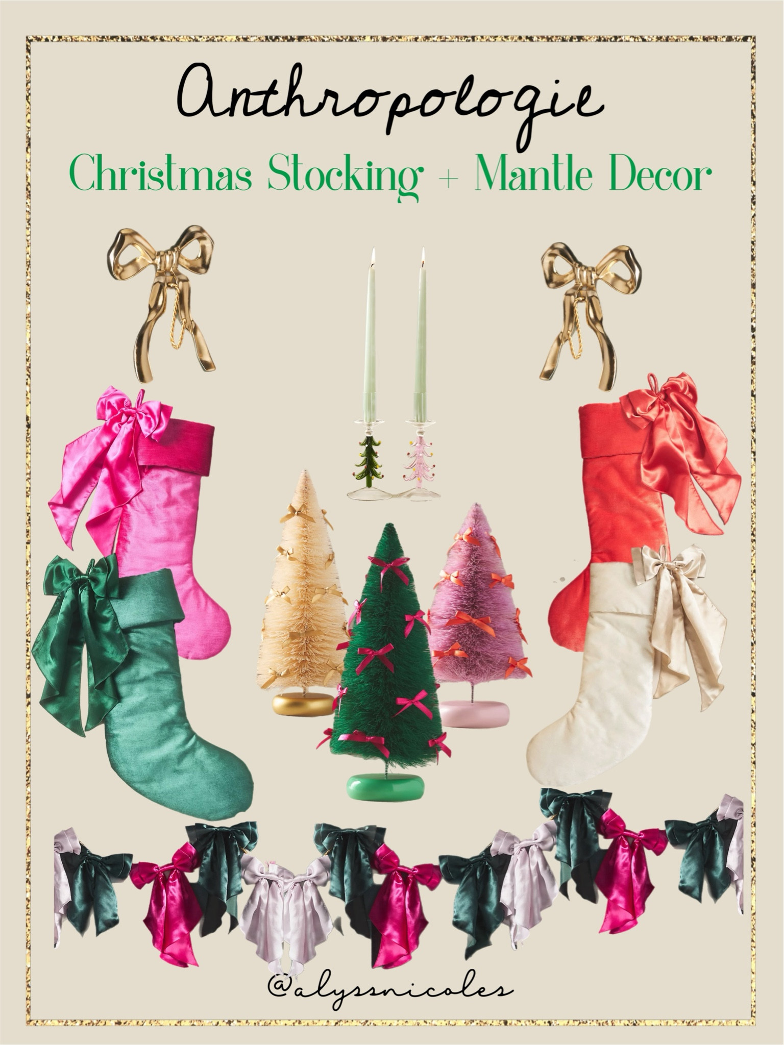 Anthropologie Christmas stockings and mantle decor 🎄! The bow stocking holders are darling and no one does jewel tone colors like anthro! The bottlebrush trees and bow garland add the perfect girly retro vibe and the Christmas tree tapered candle holders are sure to sell out quick ✨✨✨

#LTKHome #LTKHoliday #LTKParties