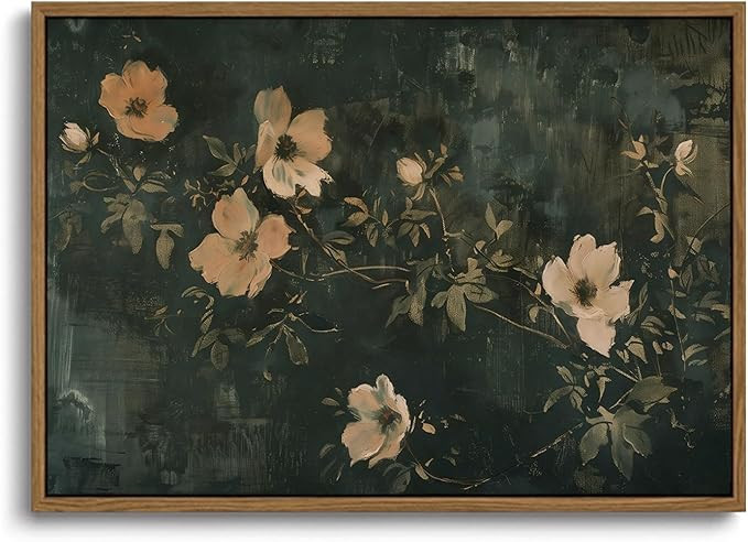 KISSFOX Vintage Dark Green Flowers Framed Wall Art Moody Botanical Floral Canvas Art Summer Rusti... | Amazon (US)