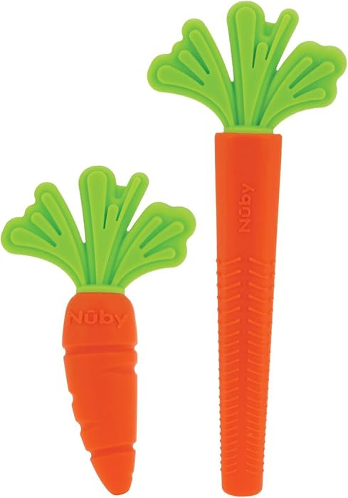 Nuby Silicone Carrot Tube Teether and Messaging Infant Teether - (2-Pack) Baby Teething Toy - 3+ ... | Amazon (US)