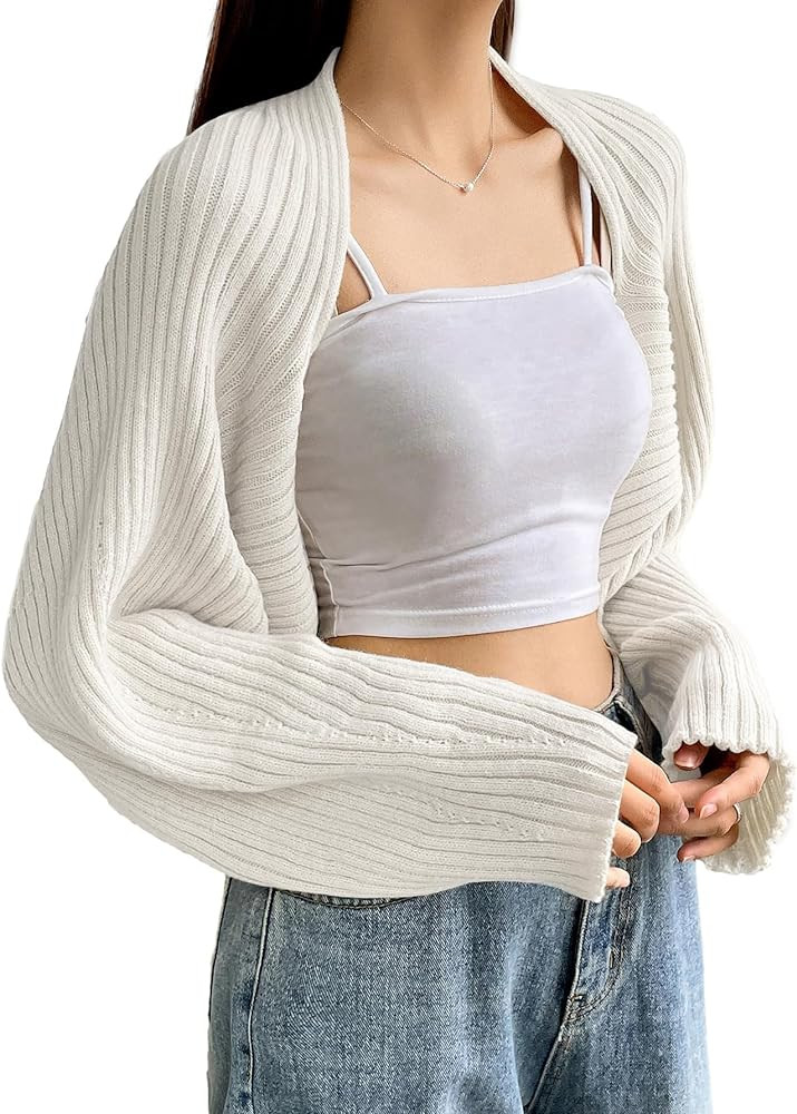Verdusa Women's Long Sleeve Open Front Knitted Crop Cardigan Sweater Shrug | Amazon (US)