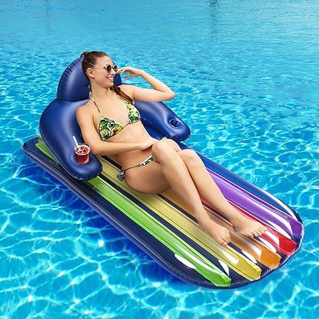 LUSVNEX Rainbow Pool Float Lounger, 68" X 35" Extra Large Pool Raft, Inflatable Tanning Lounge wi... | Amazon (US)
