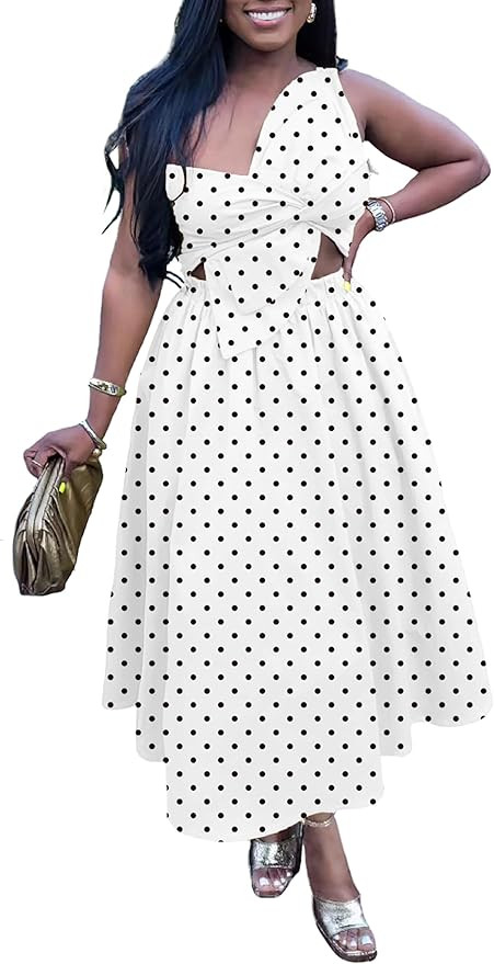 Midi Dresses for Women Spaghetti Strap Smocked Cutout Sleeveless Dress with Pockets One Shoulder ... | Amazon (US)