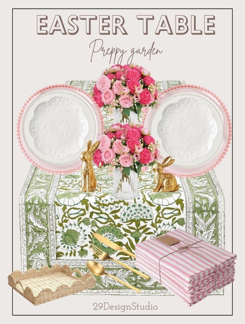 Easter Tablescape
Easter decor
Easter decorations 
Spring tableware
Floral dining table 
Pink and green 
Pink Easter decor 

#LTKHome #LTKSeasonal
