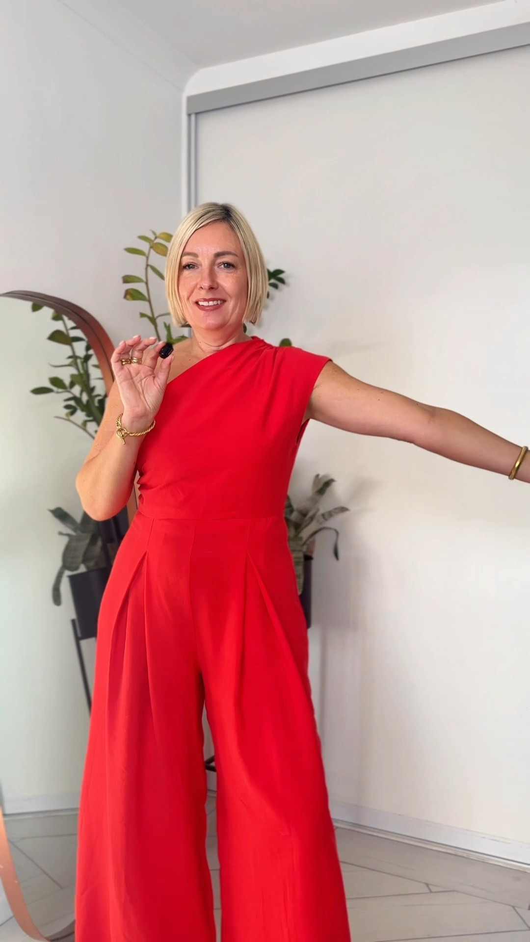 A fabulous one-shoulder jumpsuit 
The question is; red or brown?
I’m wearing size 12

#LTKOver40 #LTKspringtrends #LTKspring