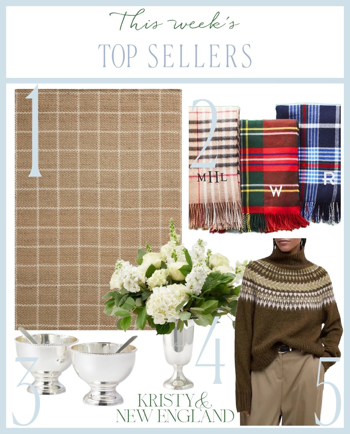 Top Sellers of the Week Jute Windowpane Rug, plaid blanket scarves, silver beaded tidbit bowls set of 2, silver vase, brown fair isle sweaterr

#LTKHome #LTKHoliday #LTKGiftGuide