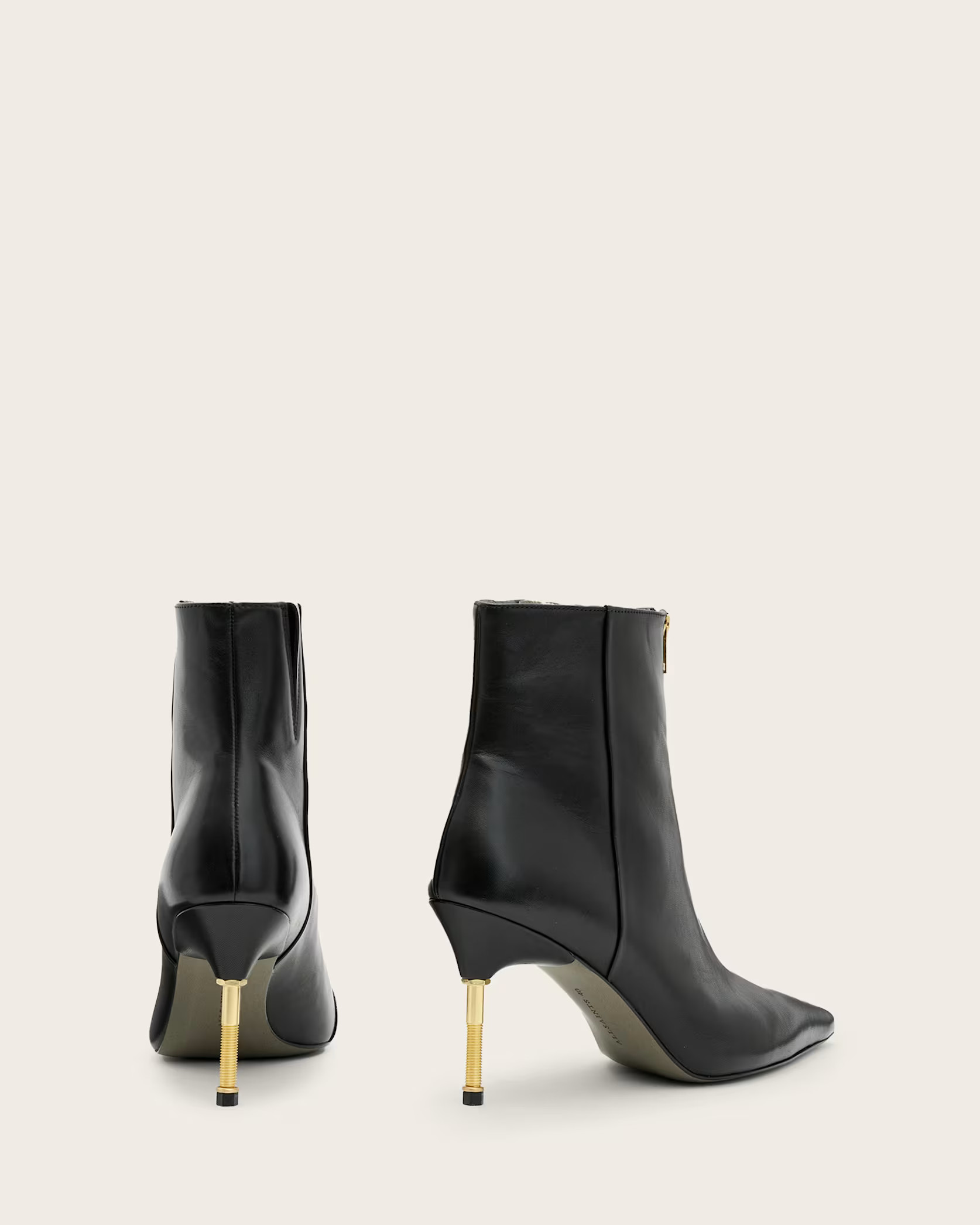 Natasha Pointed Zip Up Leather Boots BLACK/WARM BRASS | ALLSAINTS | AllSaints UK