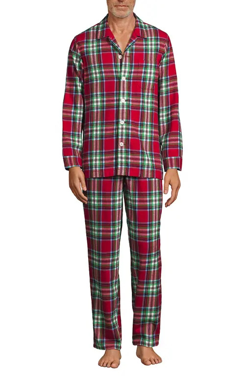 Lands' End Flannel Pajama Set in Heritage Red Plaid at Nordstrom, Size Xx-Large | Nordstrom