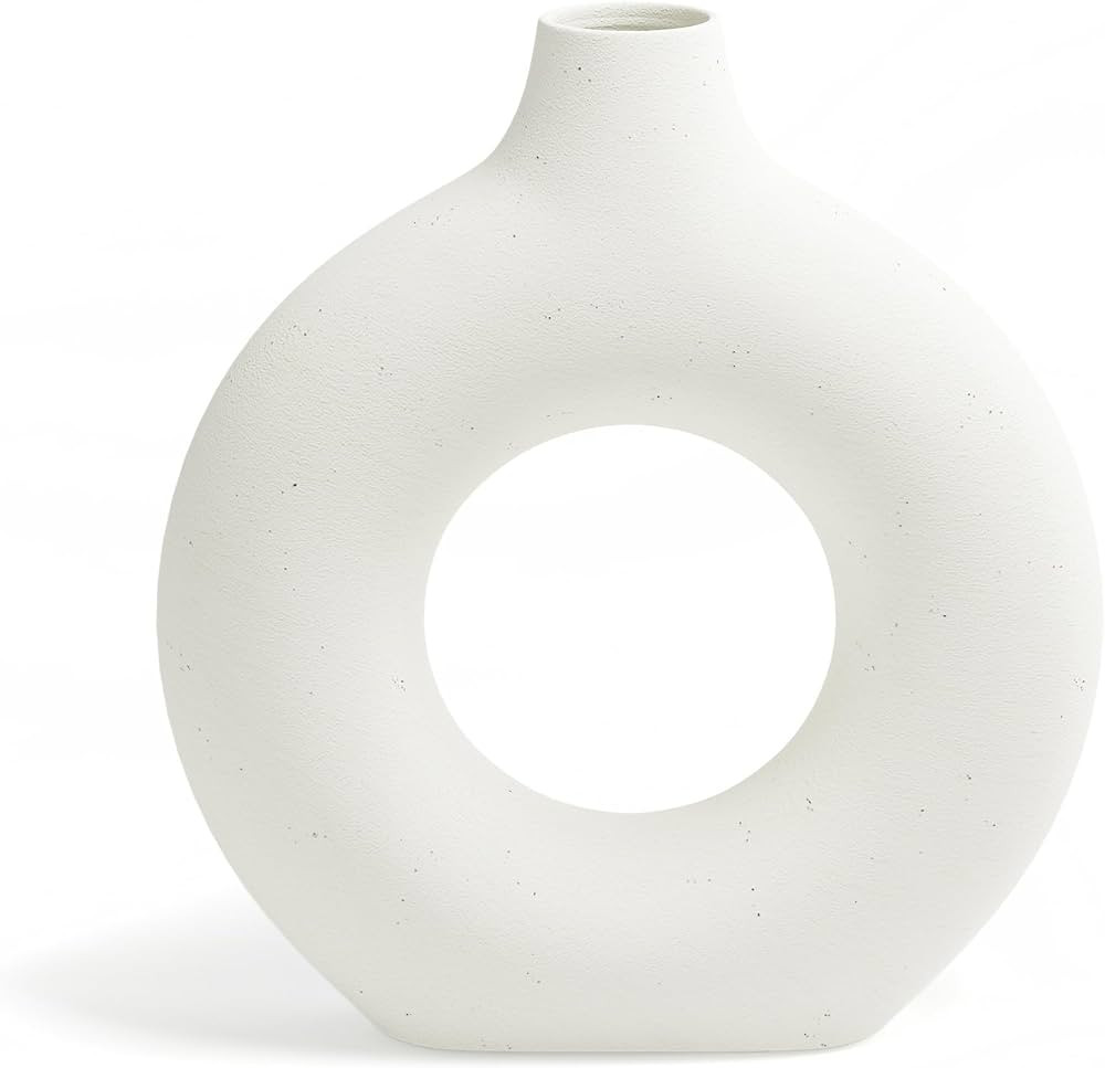 White Ceramic Boho Vase, Dount Vase for Pampas, Nordic Minimalism Style Matte Flower Vases for Fa... | Amazon (US)
