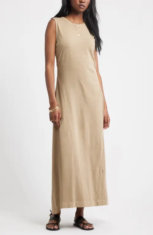 Treasure & Bond Side Ruched Cotton Maxi Dress in Tan Lead at Nordstrom, Size Medium | Nordstrom