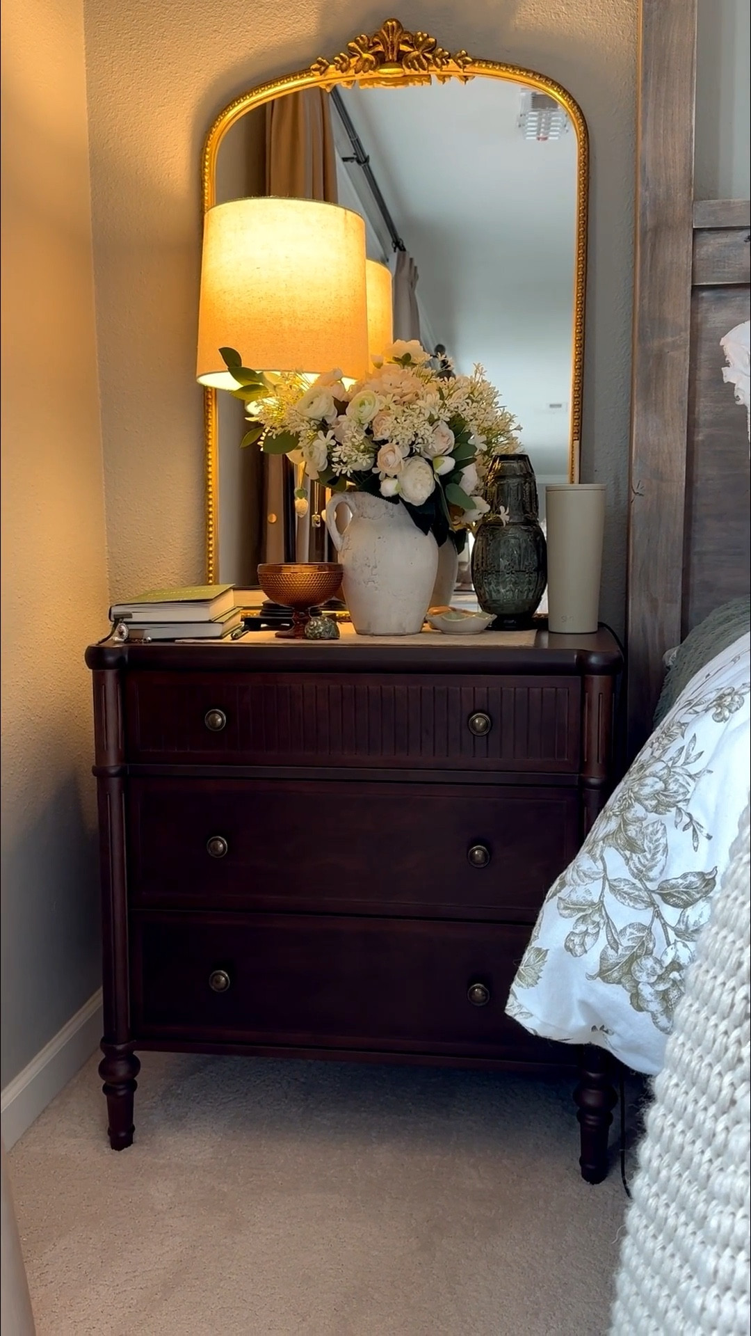 My nightstands are such good quality. I cannot believe they came shipped and exceeded my expectations. They are wood and they have all of the details of high-quality designer store makings. Three drawers it plugs into the wall and then you can plug things into it you can get a set of two and I just love the detail detailing.. 

#LTKdayinmylife #LTKHome