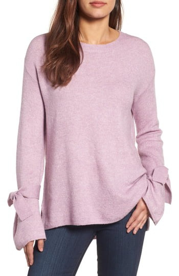 Petite Women's Halogen Tie Bell Sleeve Sweater, Size XX-Small P - Purple | Nordstrom
