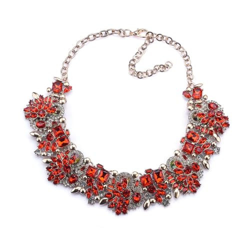 Zthread Bib Statement Necklace Colorful Glass Crystal Collar Choker Necklace for Women Costume Fashion Jewelry Necklace (Red) | Amazon (US)