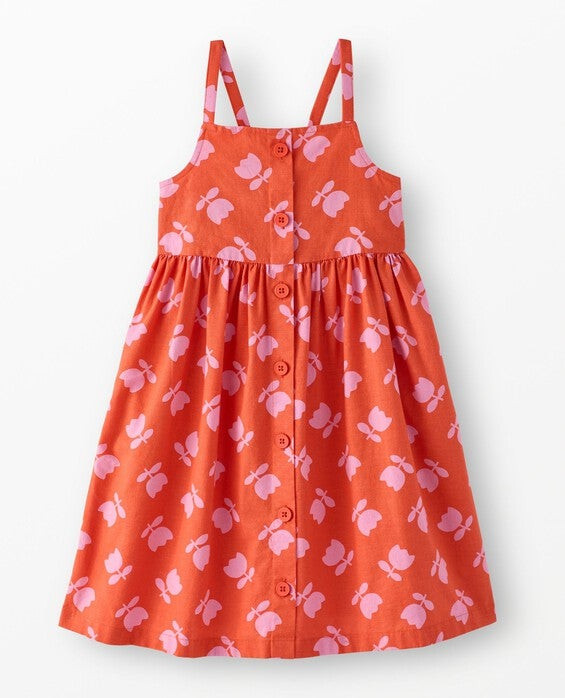Girls' Tossed Tulips On Red Sleeveless Linen Midi Dress with Pockets - Size Big Kids 10 by Hanna Andersson | Hanna Andersson
