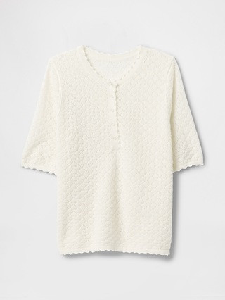 Linen-Blend Pointelle Henley Top | Gap (US)