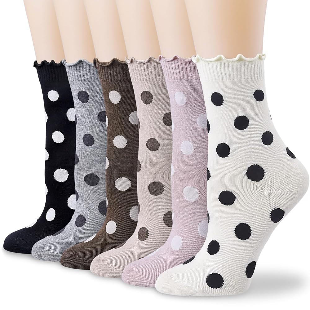 VIBCICY Ruffle Crew Socks For Women, Funny Frilly Polka Dot High Ankle Casual Cute Socks, Novelty... | Amazon (US)