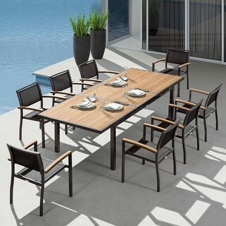 Heck 9 Pieces Retractable Teak Outdoor Dining Sets, Grade A Teak, Aluminum Frame, 8 Seaters by HIGOL | Bed Bath & Beyond