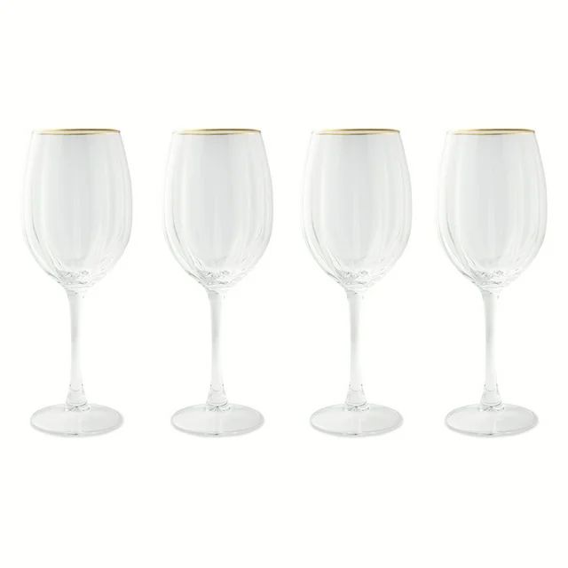 Thyme & Table 4-Piece Scalloped Wine Glass Set with Gold Rim | Walmart (US)