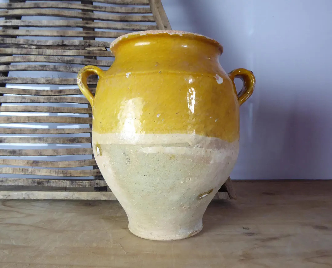 Vintage French Yellow Glazed Pottery Crock for Country Kitchen Décor French Confit Pot - Etsy | Etsy (US)