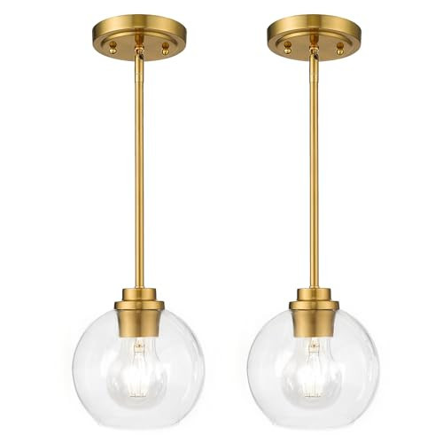 OUVR Globe Glass Pendant Lights Kitchen Island, Farmhouse Gold Pendant Lights with Clear Glass Shade,Adjustable Hanging Light Fixture for Dining Room, Entryway, Bedroom 2 Pack | Amazon (US)