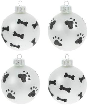 Dog Bone and Paw Print Glitter Christmas Tree Ornament 4 Ct | Amazon (US)