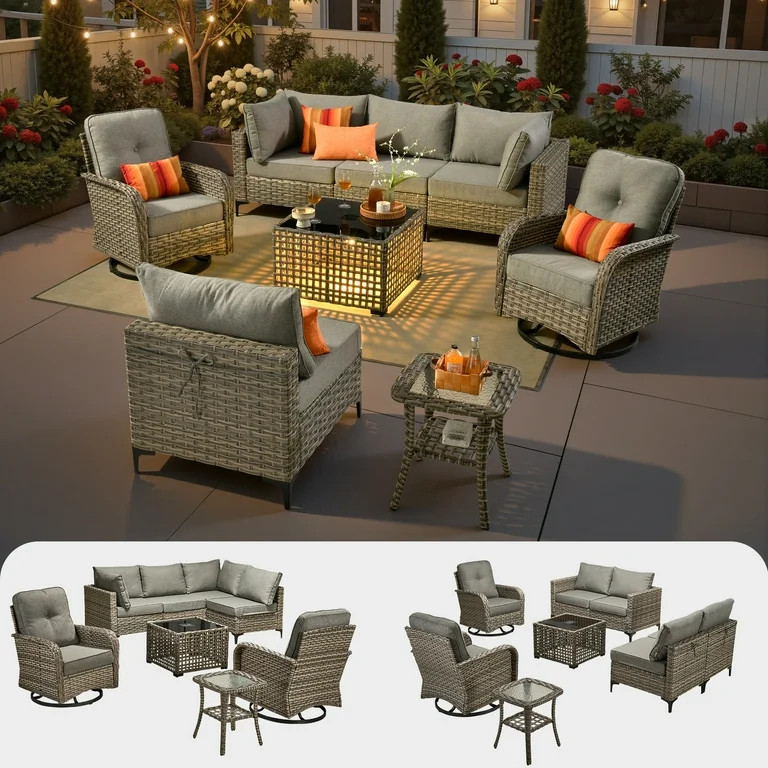 Ovios 8 Pieces Patio Furniture Outdoor Conversation Set Rattan Wicker Outside Sectional Sofa with... | Walmart (US)