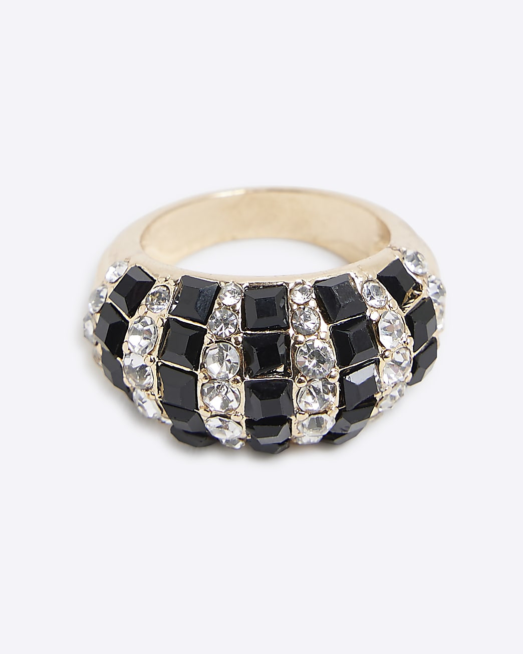 Black Domed Crystal Ring | River Island UK & IE