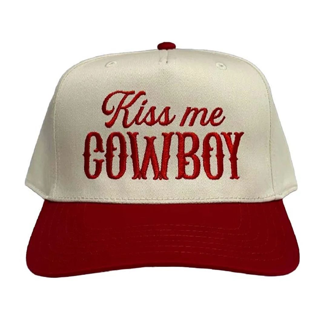 Kiss Me Cowboy Cream/red Trucker Hat, Country Concert Hat, Embroidered Hat, Trendy Trucker Hat - ... | Etsy (US)