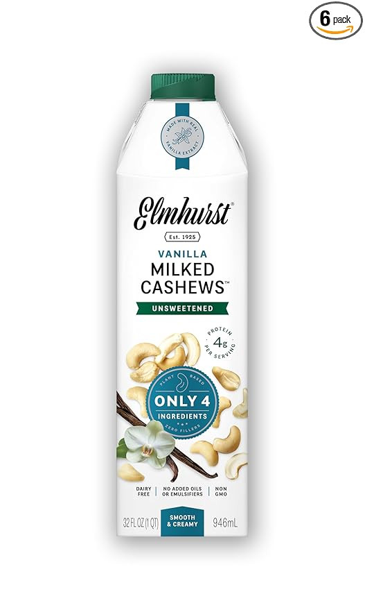Elmhurst 1925 Vanilla Cashew Milk Unsweetened - 32 Ounce (Pack of 6) Dairy-Free, Vegan, Kosher, S... | Amazon (US)