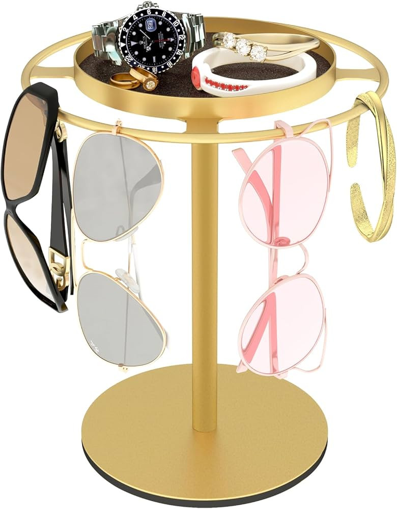 LSK Metal Sunglasses Organizer, Glasses Holder Stand with Storgae Tray, Eyeglasses Holder with An... | Amazon (US)