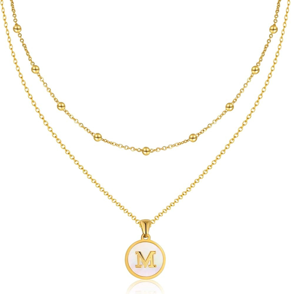 ASHFUHZL 18k Gold Initial Necklaces for Women,Cute Capital Shell Letter Necklaces for Teen Girls ... | Amazon (US)