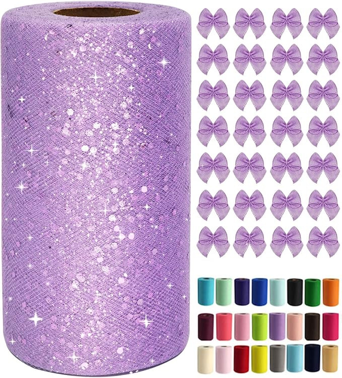 Lavender Glitter Tulle Rolls 6 Inch by 50 Yards Sequin Tulle Fabric Ribbon for DIY Tutu Skirt Gif... | Amazon (US)