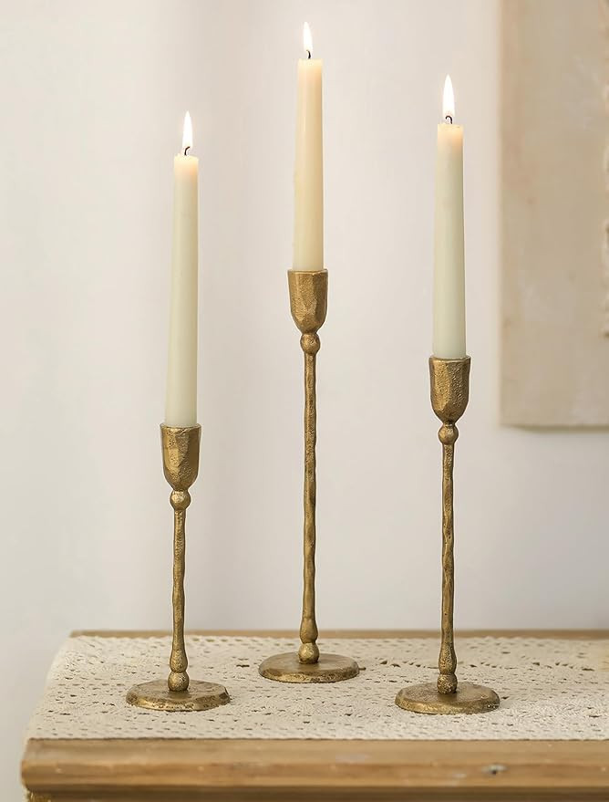 NUPTIO Iron Taper Candle Holders: Antique Brass Candlestick Holder for Thanksgiving Christmas Par... | Amazon (US)