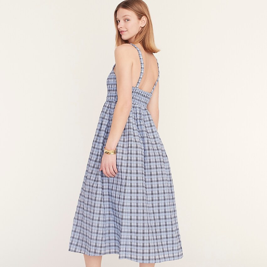 Smocked sleeveless dress in textured plaid | J. Crew US