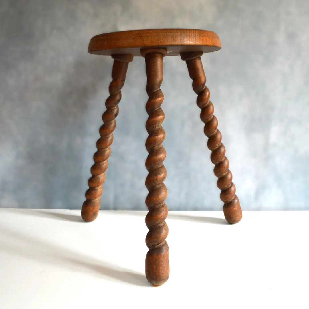 French Wooden Spiral Tripod Stool: Barley Twist, Bullseye Seat, Farmhouse Kitchen - Etsy | Etsy (US)