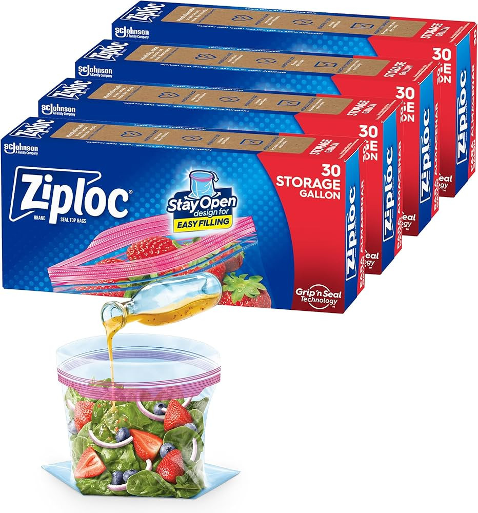 Ziploc Gallon Food Storage Bags, Stay Open Design with Stand-Up Bottom, Easy to Fill, 30 Count (P... | Amazon (US)