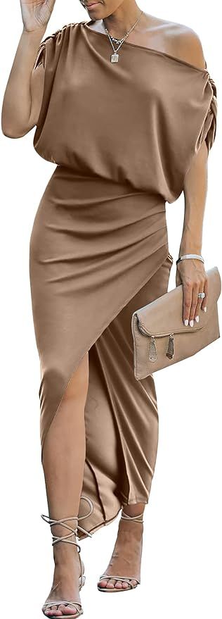 Prinbara Women's Elegant Off Shoulder High Waist Wrap Formal Dress Evening Party Maxi Bodycon Dre... | Amazon (US)