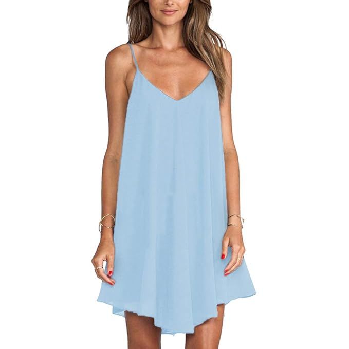 Alicegana Women's Summer Beach Dresses Spaghetti Strap Sundress Party Cover Up Sleeveless Slip Ca... | Amazon (US)