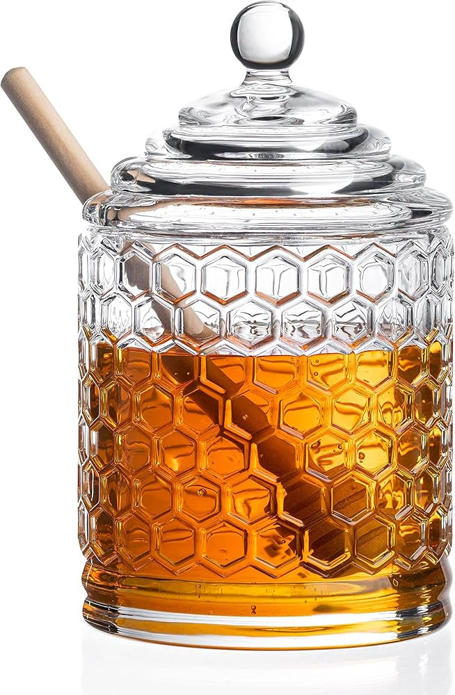 Royalty Art Glass Honey Pot with Beehive Lid and Wooden Dipper, 3 Pc. Set, Decorative Kitchen Acc... | Amazon (US)