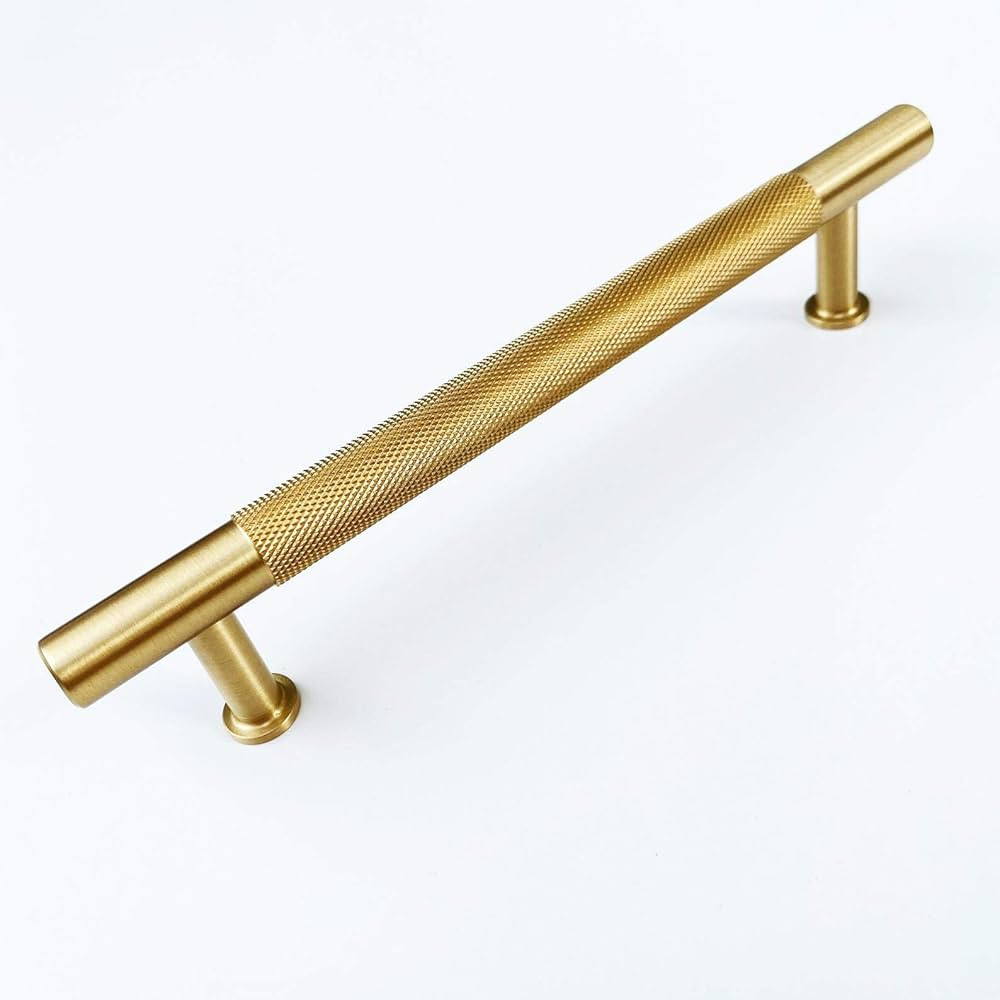 Knurled Texture Solid Brass Knurled Hardware Cabinet T-Bar Pull Handles - Round Bar Series - Brushed | Amazon (US)