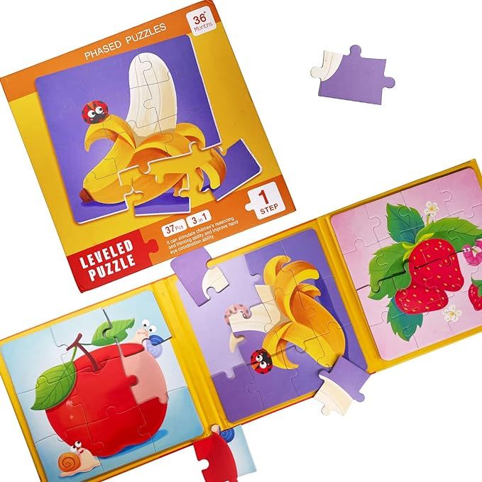 Magnetic Puzzles for Kids Ages 3 4 5 6 7 8, Three Wooden Jigsaw Puzzles 37 Piece, Fruit Puzzles B... | Amazon (US)