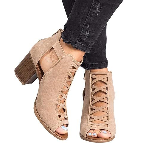 Ermonn Womens Open Toe Heeled Sandals Buckle Strap Chunky Stacked High Heel Ankle Booties | Amazon (US)