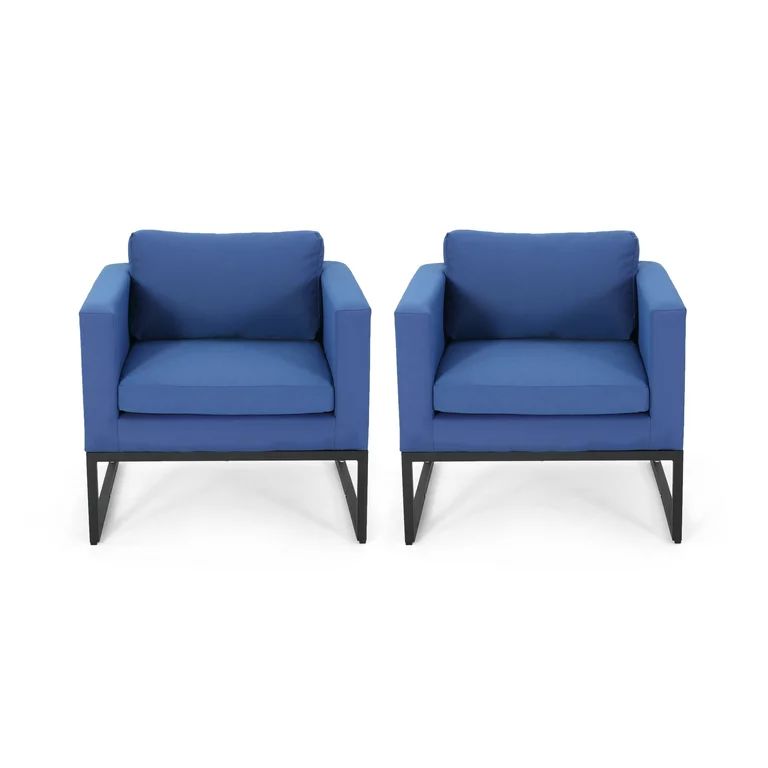Noble House Jaziya Modern Outdoor Upholstered Club Chair, Set of 2, Navy Blue - Walmart.com | Walmart (US)