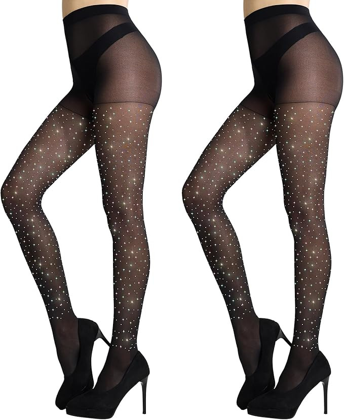 MANZI Rhinestone Sheer Tights Sparkle Shimmer Pantyhose | Amazon (US)